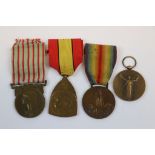 A Collection Of Four Full Size World War One / WW1 Medals To Include French And Belgium Examples.