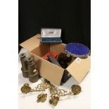 Mixed collectables to include a boxed Edinburgh Crystal Bowl, vintage Binoculars, Coral Necklace,
