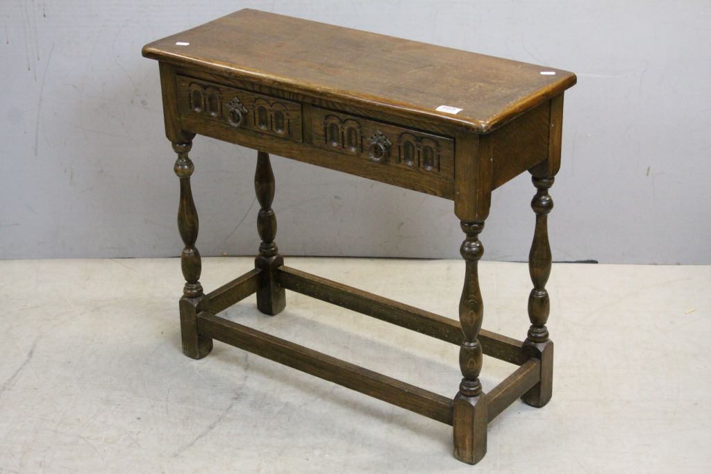 20th century Jacobean Style Oak Side Table with Two Drawers, 76cms wide x 67cms high