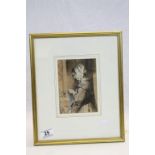 Leon Noel after Landseer Young Lady Knitting, signed watercolour original info verso