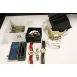 Mixed collectables to include Pictorial Glass Paperweights, cased set of Tuning Forks, Watches &