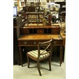 19th century Style Mahogany Bonheur de Jour / Desk, the upper section with a bank of drawers and
