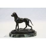 Vintage Patinated Bronze model of a Mastiff on a Green Marble base, stands approx 17cm at the