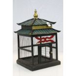 Painted Wooden Bird Cage in the form of a Chinese Pavilion, 47cms high