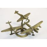 Brass Model of Three World War II Fighter Airplanes, 26cms long