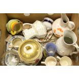 Box of assorted ceramics to include Masons Ironstone Regency and Mandarin, jugs and ewers,