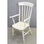 19th century White Painted Lathe Back Windsor Elbow Chair