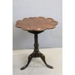 Early 19th century Circular Pedestal Table with Tray Scalloped Edge and Bird Cage Tilt Top Action