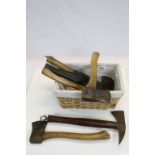 Collection of six vintage wood axes etc