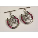 Pair of Silver CZ and Horseshoe shaped cufflinks set with rubies