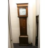 Early 19th century Oak 8 day Longcase Clock with square hood, the re-painted face marked ' J Gregory