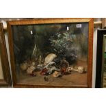 Large 20th Century watercolour still life of fungi, indistinctly signed, William E R?, approx.