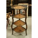 Victorian Walnut and Burr Walnut Four Tier Corner What-not with Gilt Metal Pierced Gallery Mounts to