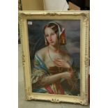 Ornate swept framed oil painting of a Medieval Maiden