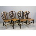 Two similar Pairs of Elm Hoop and Stick Back Dining Chairs, one pair with Crinoline Stretchers