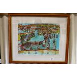 Contemporary painting harbour scene indistinctly signed