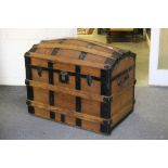 Large Victorian pine dome top travel trunk