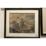 Hogarth framed 18th/19th Century image of a seated Huntsman with Horse and Hounds