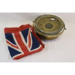 A Vintage Brass Ships Compass By D. Pearson & Son Of Hull Together With A Red Ships Ensign Flag.