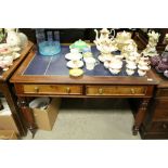 Mid 19th century Mahogany Partners Desk with Blue Leather Inset Top, two drawers either side with