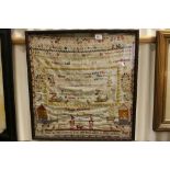 Large framed sampler by Ann Davis aged 13 dated December 6, 1877