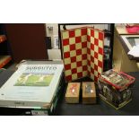 Subbuteo cricket, Hornby signal box and two chess sets
