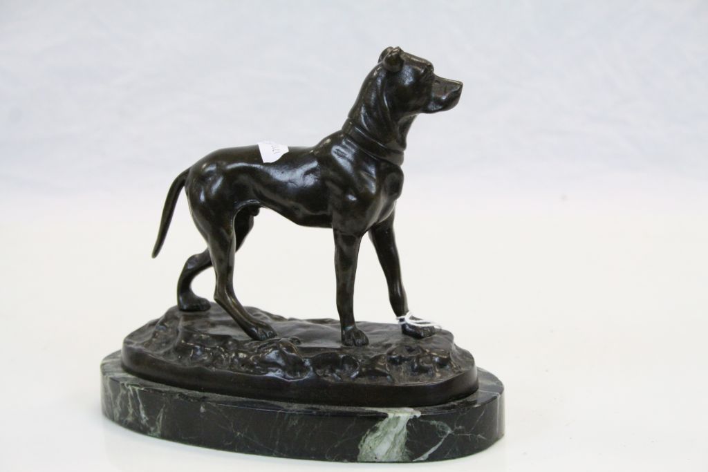 Vintage Patinated Bronze model of a Mastiff on a Green Marble base, stands approx 17cm at the - Image 2 of 3