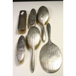 Five piece Hallmarked Silver Dressing table Mirror & Brush set plus another Hallmarked Silver Brush