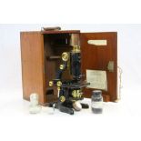 Vintage Mahogany cased "Watson & Sons Service" Microscope with spare focal Lenses etc
