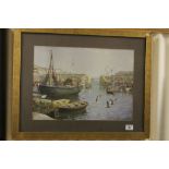 Vernon Ward vintage scenic print entitled "Safe Anchorage Mousehole Harbour" original label on