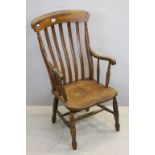 19th century Elm and Beech Lathe Back Windsor Chair with scroll arms