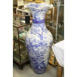 Large Chinese blue and white vase with Prunus and Exotic bird decoration and decorative panels to