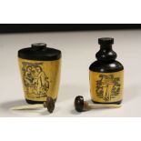 Two wood and bone snuff bottles decorated with erotic scenes