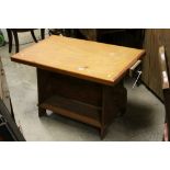 Mid 20th century Oak and Pine Child's / Low Work Bench with shelf below and vice to end, 95cms x