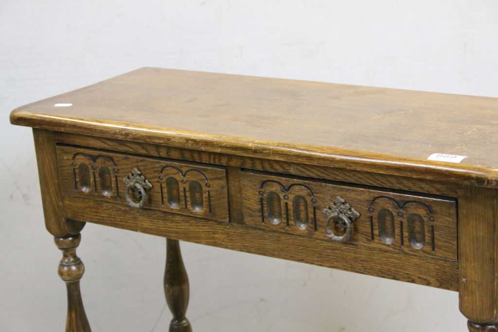 20th century Jacobean Style Oak Side Table with Two Drawers, 76cms wide x 67cms high - Image 2 of 3