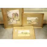 Bertha Hunt three framed watercolours of rural scenes
