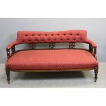 Late Victorian / Edwardian Salon Settee with Shaped Button Back Top Rail raised on Turned Reeded