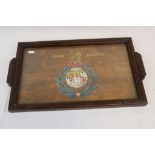 A Vintage Handmade Wooden Tray With Royal Marines Design To The Top.