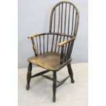 19th century Elm Seated Hoop and Stick Back Windsor Elbow Chair