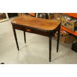 Early 19th century Mahogany Fold-over Tea Table raised on turned legs, 91cms wide x 71cms high