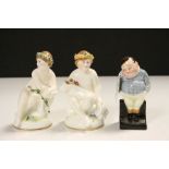 Royal Doulton figurine "Fat Boy", stands approx 10cm & two Royal Crown Derby "Infant Seasons"