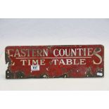 Vintage "Eastern Counties" Enamel Bus Time Tables sign, approx 46 x 15cm