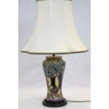 Large Moorcroft Pottery Lamp with "Toadstool & Woodland" decoration, stands approx 26cm excluding