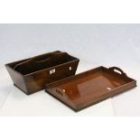 Vintage Oak Trug, approx 40 x 25 x 14cm & a twin handled Wooden tray with Marquetry inlay, approx 46