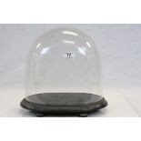 Vintage Glass Dome with Wooden base & on bun feet, stands approx 32.5cm including base