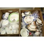 Two boxes of ceramics to include Melba bone china Art Deco part tea set, a quantity of blue and
