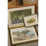 Three framed & glazed Watercolours to include two Landscapes & a Woodpecker