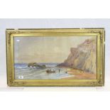 Large 19th Century Gilt framed & glazed Watercolour of a Coastal scene, image approx 36 x 69cm