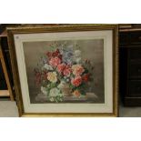 Harold Clayton large gilt framed studio print still life of a floral display in a vase