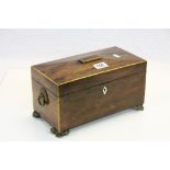 Victorian tea caddy with two mahogany caddy containers, missing glass mixing bowl to centre, the